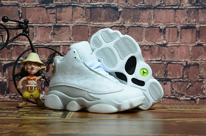 2018 New Kids Air Jordan 13 White Grey Shoes